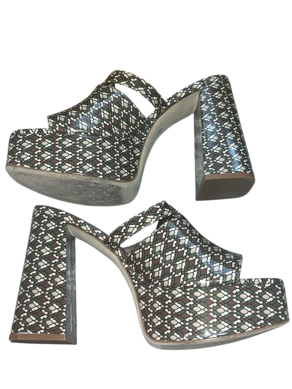 Larroude Dolly Verona Platform Mule Soft Patent Daisy Vichy Multi Seaweed Print - Picture 7 of 12